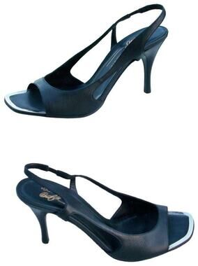 Donald Pliner Black Leather Shoe Metal Toe Rand Slingback Open Toe $350 NIB Sz 6